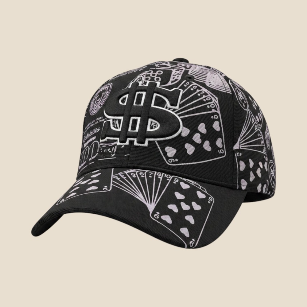 Parquet Money Gambling Dollar Sign Embroidered Fitted Baseball Cap Hat Black